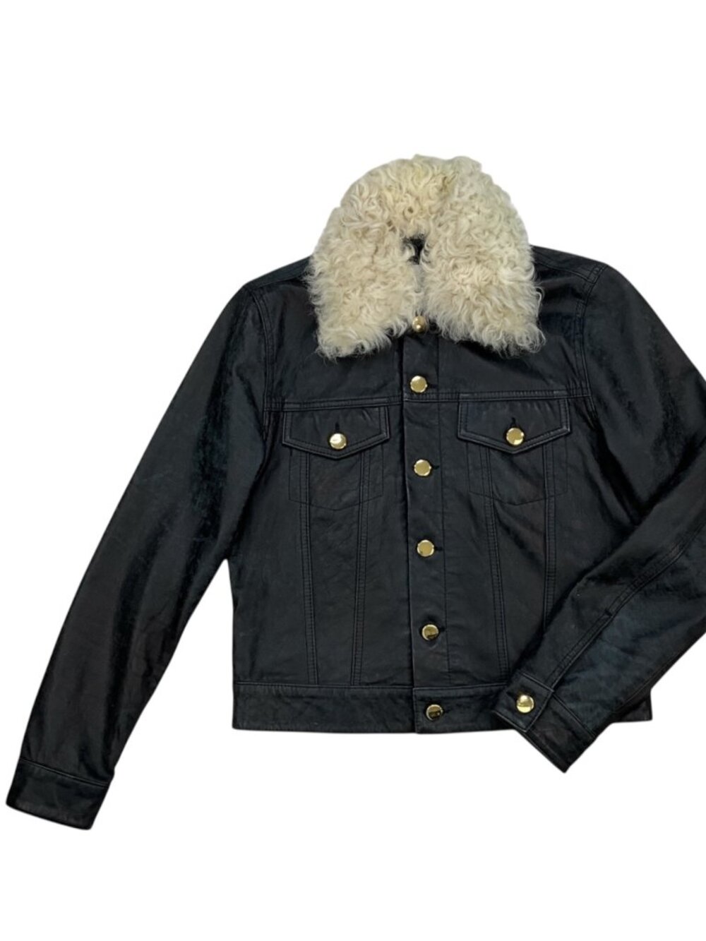 Derek Lam 10 Crosby Shearling Collar Leather Jacket 4 Indigo - Picture 15 of 15